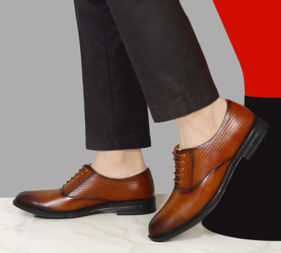FLASSO Premium Quality I Official Derby Formal Shoes Lace Up For Men(Tan , 7)