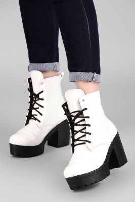 KILLER Women's Boots |Faux Leather, Trendy, Comfortable,Lace-Up Boots for Women & Girls Boots For Women(White , 5)