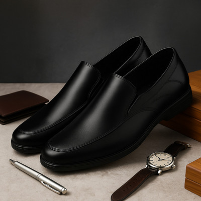 Connolly Men’s Formal Slip-On Leather Shoes | Square Toe | Anti-Skid Sole Loafers For Men(Black , 7)