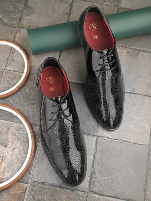 House of Pataudi Men Black Faux Leather Formal Lace Up Derby Derby For Men(Black , 10)