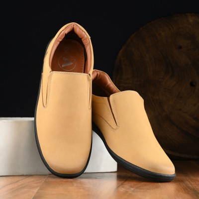 AUSERIO Men's Leather Slip On Sneaker Casual Shoes For Men | UK_6_SSE_167_CAMEL Slip On For Men(Beige)