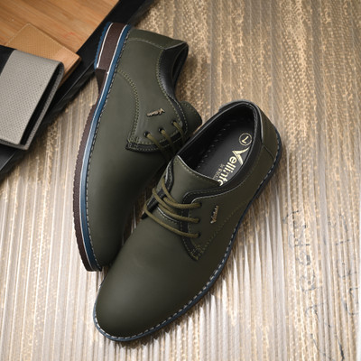Vellinto Vellinto RICKEY Casual Derby For Men ll Synthetic Leather Casual Lace-up For Men Derby For Men(Olive , 6)