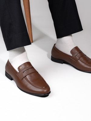 ALBERTO TORRESI G.Leather Nancy Penny Loafers Formal Wear Soft Construct TPU Sole With Footbed Loafers For Men(Brown , 7)