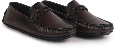 FAUSTO Stitched Horsebit Buckle Classic Slip-Ons Driving Moccasins|Casual Shoes Loafers For Men(Brown , 8)