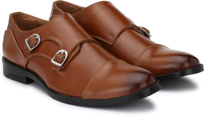 Hirel's Double Monk Formal Shoes|Office|Executive|Comfortable|Soft Cushioned Monk Strap For Men(Tan , 10)