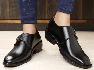 BXXY Men's Casual Monk Party Wear Black Slip-On Shoes Monk Strap For Men(Black)