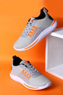 Footox Running Shoes For Men(Grey, Orange , 8)