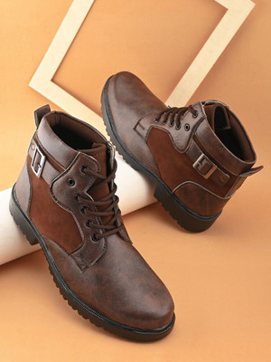 Real Bliss Leather Ankle Length Boots for Men | Soft Cushioned Insole Boots For Men(Brown , 10)