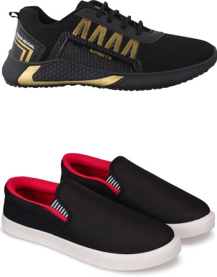 Free Kicks Combo Of 2 Shoes SW-393 & SW-Fitman Sneakers For Men(Black, Red , 9)