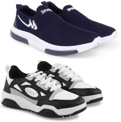 hxn Combo Pack of 2 Sneakers For Men(Navy, Black , 7)