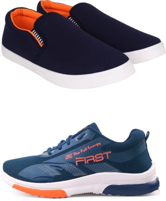 Free Kicks Combo Of 2 Shoes FK-Fitman & FK-574 Slip On Sneakers For Men(Blue , 6)