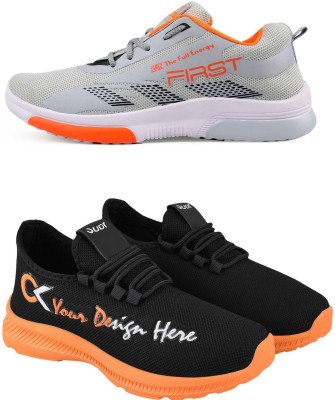 Free Kicks Combo Of 2 Shoes FK-575 & FK-409 Sneakers For Men(Orange , 9)