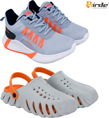 Birde Stylish Combo Pack of 2 Lightweight Gym, Running Shoes With Clogs Walking Shoes For Men(Grey, Orange , 6)