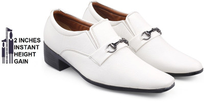 BXXY Men's White Height increasing Formal Party Slip-On Shoes Slip On For Men(White , 9)