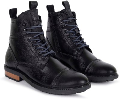 Amblin Forever Genuine Leather Ankle Lace Up Boots for Men With Metal Zip Boots For Men(Black , 7)