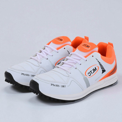 MLTC Men Cricket Shoes | Lightweight Sports Shoes Cricket Shoes For Men(Orange, White , 6)