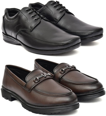 Kaushx Men’s Premium Formal Leather Shoes for Office & Business Wear Slip On For Men(Brown, Black , 9)