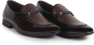 FAUSTO Patent Leather Horsebit Buckle Party Formal Slip On Shoes|Tuxedo Comfort Shoe Slip On For Men(Brown , 7)