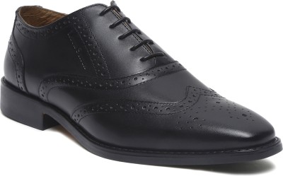 LOUIS STITCH Mens Obsidian Black Italian Leather Wingtip Brogue Formal Lace Up Shoe - 8 UK Brogues For Men(Black)
