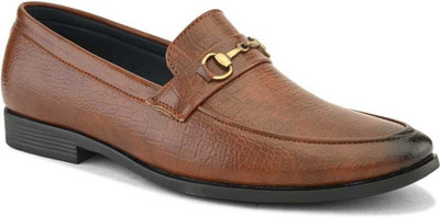 HERE&NOW Tan Horsebit Crocodile Slip-Ons Loafers For Men(Tan , 11)