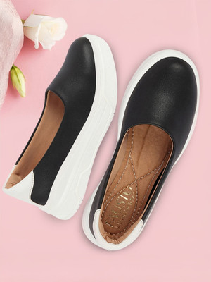 FAUSTO Outdoor Fashion Comfort Height Enhance Platform Heel Ballerina Slip On Shoes Bellies For Women(Black , 6)