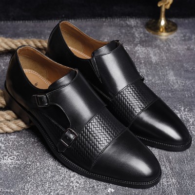 LOUIS STITCH Black Italian Leather Double Monk Strap Formal Slip On Shoes for Men (EUWEDMJB) Monk Strap For Men(Black)