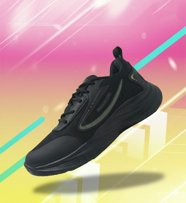 Vokstar Men’s Black & Grey Sports Shoes | Breathable Lightweight Gym & Running Sneakers Outdoors For Men(Black , 8)