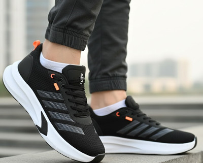 JK PORT Men's Stealth Black & White Running Shoes Casuals For Men(Black , 6)