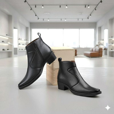 BXXY Men's New Stylish Black Casual Formal Slip-On Chelsea Boot And Office Wear Boot Slip On Sneakers For Men(Black , 8)