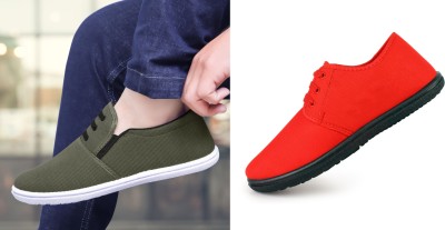 KANEGGYE Canvas|Lightweight|Comfort|All Seasons|Trendy|Casual Shoes Sneakers For Men(Green, Red , 6)