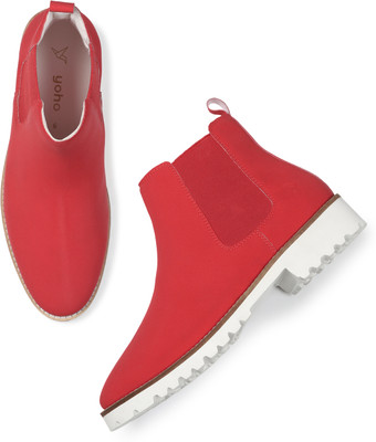 yoho YOHO Comfortable Boots for Women | Extra Cushioned Footbed | Ankle Boot Low Heel Boots For Women(Red , 6)