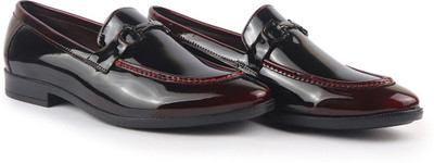 FAUSTO Horsebit Buckle Patent Leather Wedding Formal Mocassin Shoes|Tuxedo Party Slip On For Men(Red , 7)
