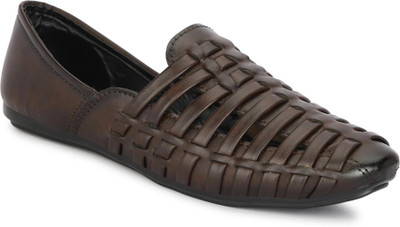ROADFIT Breathable Traditional Wedding Slip On Ethnic Juttis|Party Slip On Evening Shoes Mojaris For Men(Brown , 9)