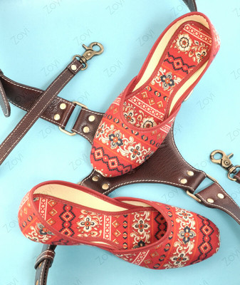 Zoyi Textile Print Ethnic Juti & Mojari || Soft & Comfortable Bellies For Women(Red , 4)