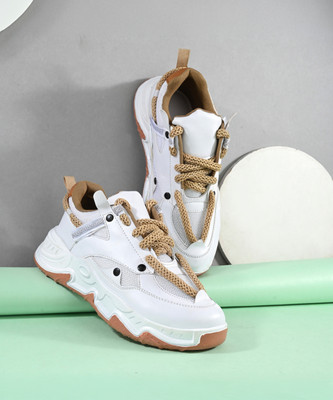 Shoe Island Sneakers For Men(White, Tan, Brown , 10)