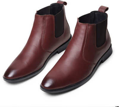 Hayes London Genuine Leather Chelsea Boots, Mid Top Shoe with Comfortable Block Heel, Boots For Men(Brown , 8)