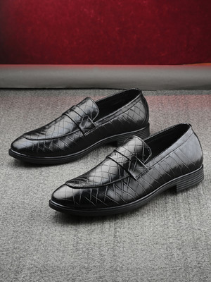 House of Pataudi Men Black Faux Leather Formal Lace Up Derby Slip On For Men(Black , 8)