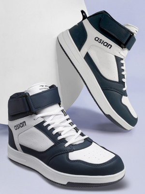 asian Carnival-02 Mens High Top Casual Chunky Fashion Sneakers with Rubber Outsole Sneakers For Men(Blue, White , 6)