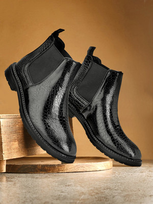 Trika All-Day Comfort Black Leather Chelsea Boots Boots For Men(Black , 7)
