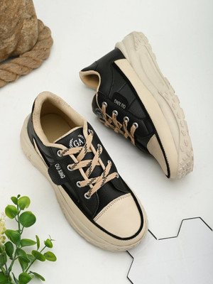 Groofer Groofer Shoes Stylish trendy women's Sport shoes Sneakers For Women(Black, Beige , 4)