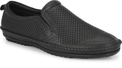 EGOSS Comforts Premium Genuine Leather Slip On For Men(Black , 11)