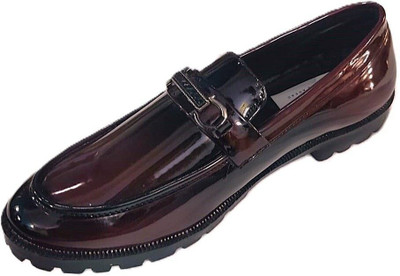 JINDAL ENTERPRISES Men’s Loafers – Glossy Slip-On Dress Shoes with Buckle & Chunky Sole – Formal Casuals For Men(Brown , 10)
