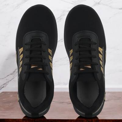 Skystring Men’s Sports Shoes – Stylish & Lightweight for Active Wear Walking Shoes For Men(Black, Gold , 8)