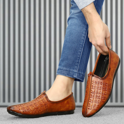 Faxian Stylish/Party Wear/ Ethnic/Casual/Light Weight/Trending/Fancy Mojaris For Men Mojaris For Men(Tan , 9)
