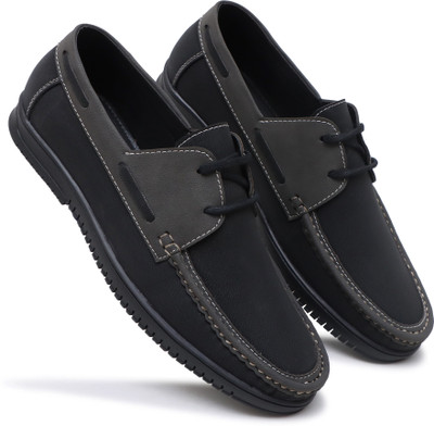 SHUAN Boat Shoes For Men(Black , 8)