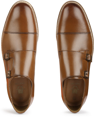 HATS OFF ACCESSORIES Genuine Leather Tan Double monk Sneaker Monk Strap For Men(Tan , 8)
