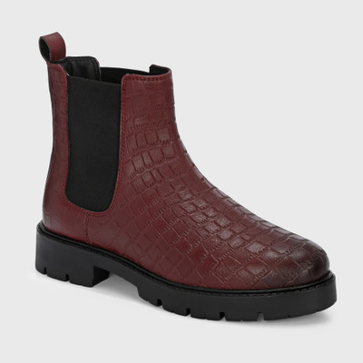 Roadster Stylish Textured Ankle Length Versatile Boots For Women(Maroon , 7)