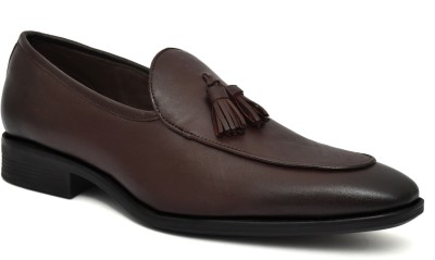 Shevre Comfortable Lightweight Genuine Leather Formal Tessel Slip On Oxford For Men(Brown)