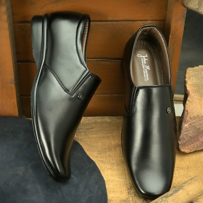 John Karsun Formal Black Shoes for Men Without Lace All Day Long Office shoes Slip On For Men(Black)