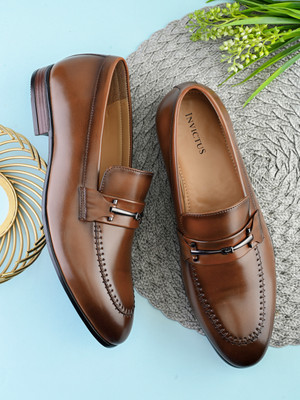 INVICTUS tan formal office wear leatherette comfortable slip on casual loafers Slip On For Men(Tan , 8)